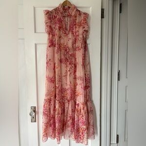 Alex Marie Sz 14 Maxi Dress Floral Pink Orange Tasseled Fairy Whimiscal Coquette